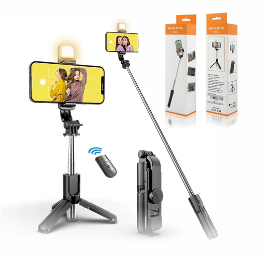 R1s Bluetooth Selfie Stick with Remote , 4-in-1 Multifunctional Flash Light , Tripod Stand Compatible with All Smartphones