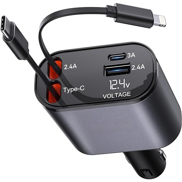 4 in 1 Fast Charging Car Charger with LED Ambient Light