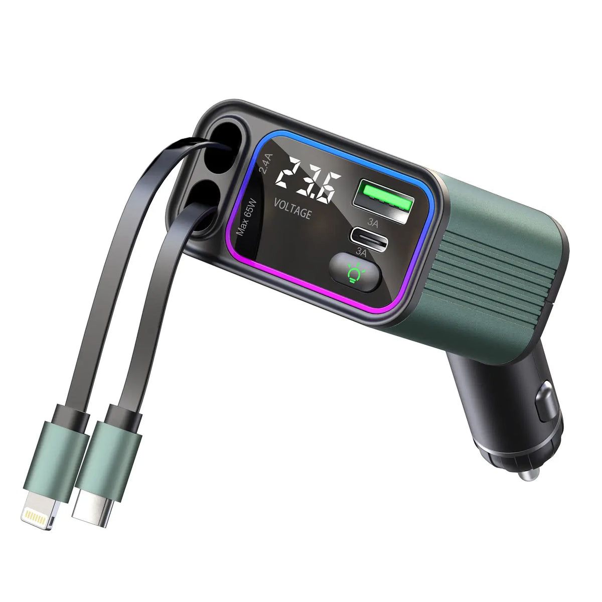 4 in 1 Fast Charging Car Charger with LED Ambient Light