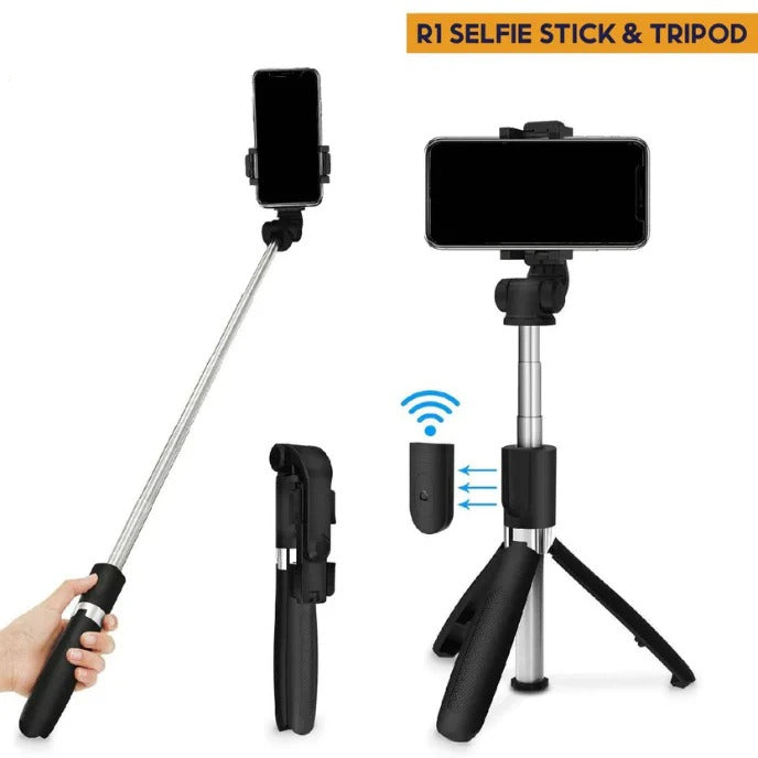 R1s Bluetooth Selfie Stick with Remote , 4-in-1 Multifunctional Flash Light , Tripod Stand Compatible with  All Smartphones