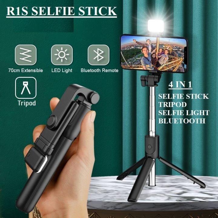 R1s Bluetooth Selfie Stick with Remote , 4-in-1 Multifunctional Flash Light , Tripod Stand Compatible with  All Smartphones